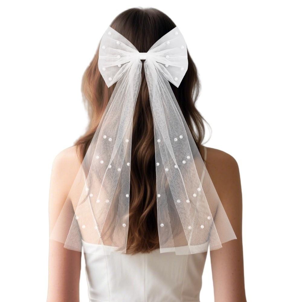 Lange Band-Haarspangen Weiße Haar-Accessoires Elegante Perlen-Schleifen-Haarnadel Hochzeitsparty