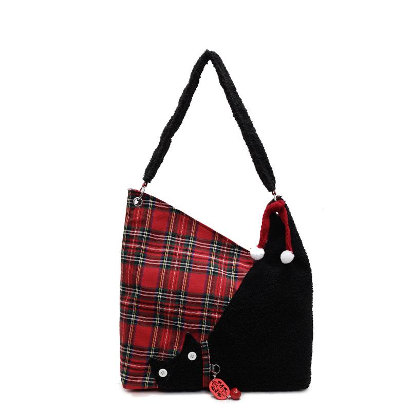 

Шерстяная клетчатая сумка большой вместимости женская 2025 новая милая универсальная сумка через плечо зимняя ретро сумка-тоут под мышкой бордовый