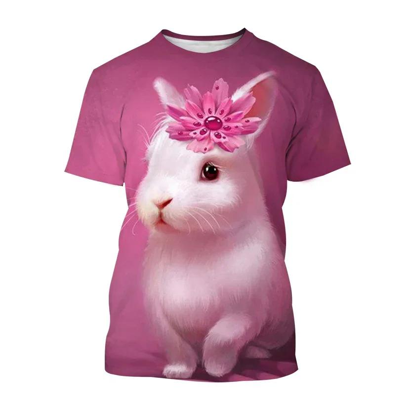 Summer Casual Trends Animal Crew Neck Clothing Fashion Cute Rabbit 3D Printed T-shirt for Men and Women Short Sleeve Big Top T-s