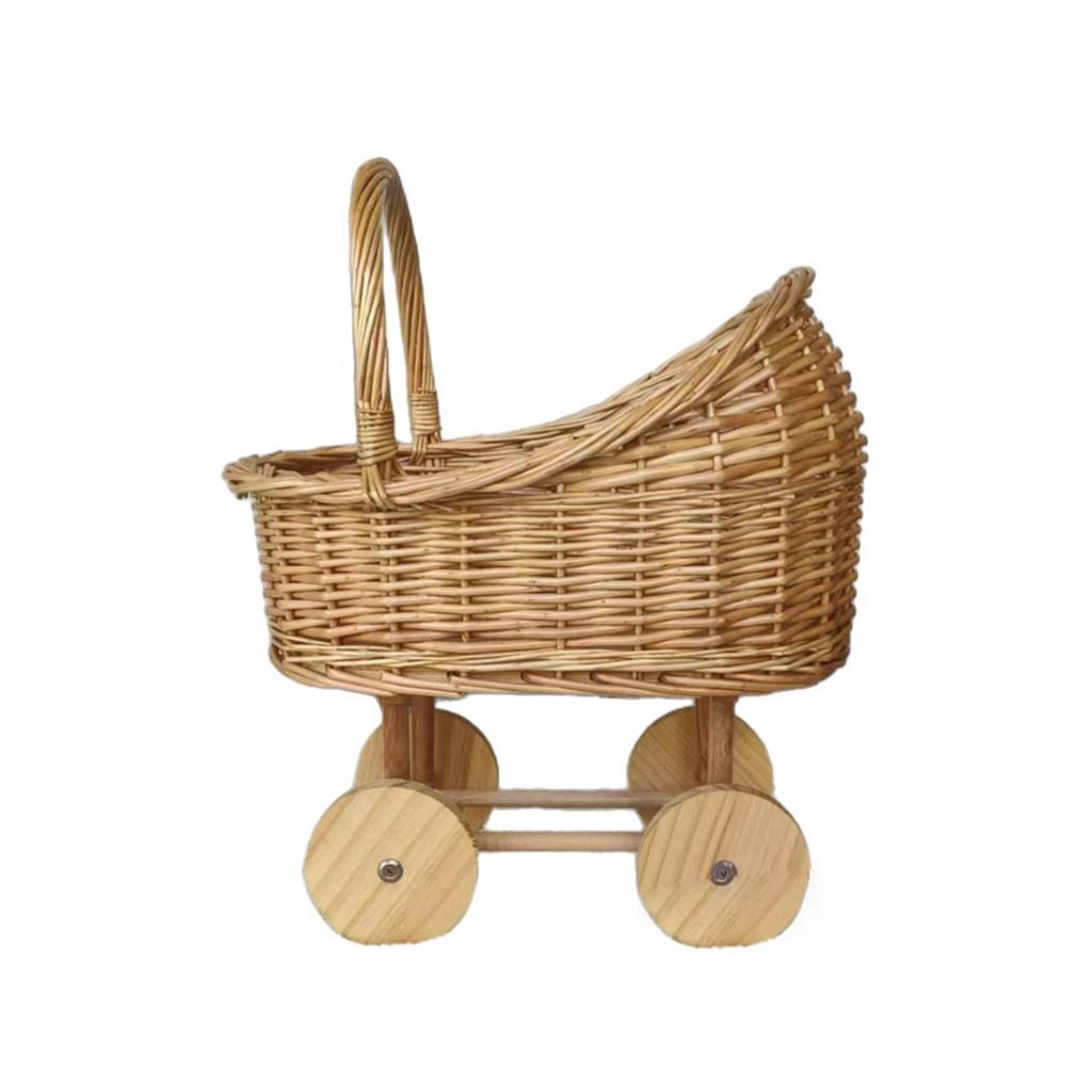 New Stroller Shaped Flower Basket Woven Rattan Basket with Handle Flower Girls Basket Wedding Basket for Gift Wedding Decoration