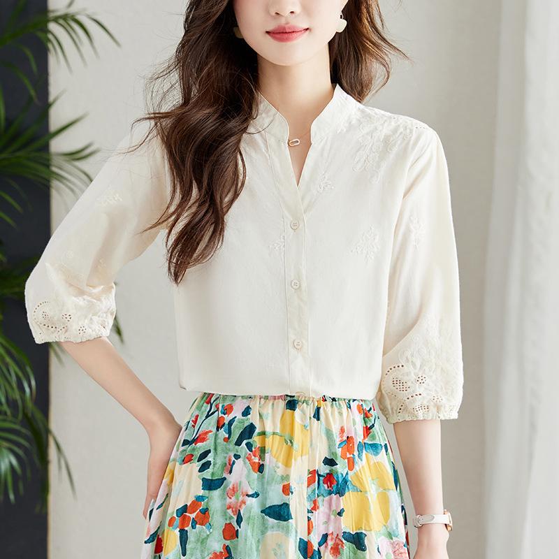 

Women s Blue Embroidered Cotton Cocoon Shirt - 3/4 Sleeve Summer 2026 Collection XXXL абрикосовий