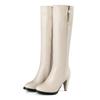 Women's Winter Knee High Boots Elegant Spike High Heel Long Fur Snow Boot Black Beige Zipper Warm Party  Shoes Large Size 45