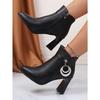 2025 Winter New Pointed British Style High-Heeled Fashion Boots Thick Heel Plus-Size Metal Buckle Boots Women