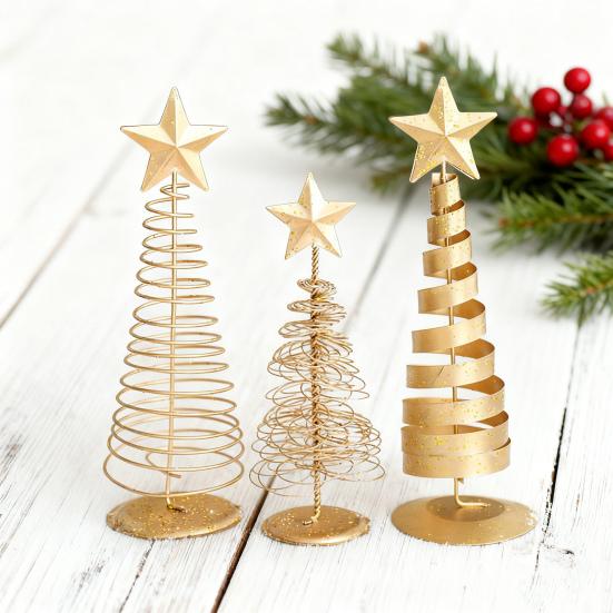 Yousheng Gold Spiral Christmas Tree Decor Glittering Tabletop Tree with Star Topper for Holiday Home Office Table Centerpiece Mantel Shelf Decor
