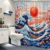 Shower Curtain: Traditional Japanese Wave with Cherry Blossoms and Red Sun for an Oriental and Harmonious Bathroom Decor