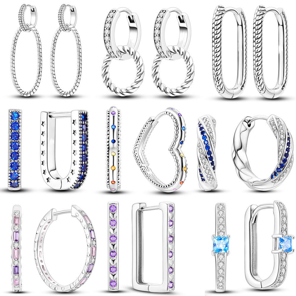 Silver Plated U Round Heart Shape CZ Zircon Earrings Hoop Earrings For Women DIY Making Jewelry Gift