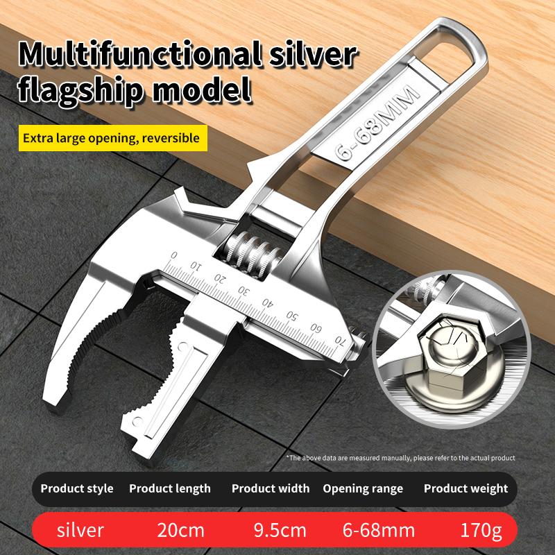 6-68mm Universal Bathroom Wrench Adjustable Large Opening Pipe Wrench Nut Key Spanner Home Manual Repair Tool