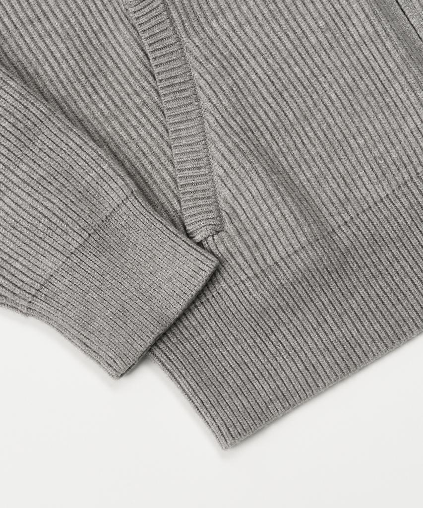 Excontainer Minimal High-Neck Knit Zip-Up (Grey)