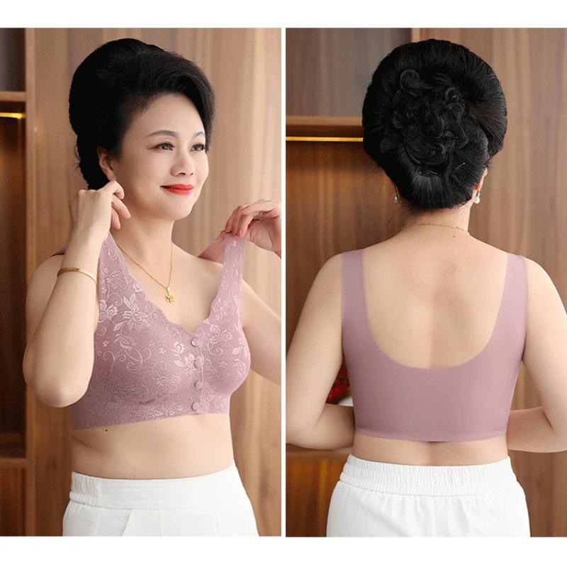 Plus Size Front Buckle Wireless Seamless Vest Style Bra For Middle Aged Women