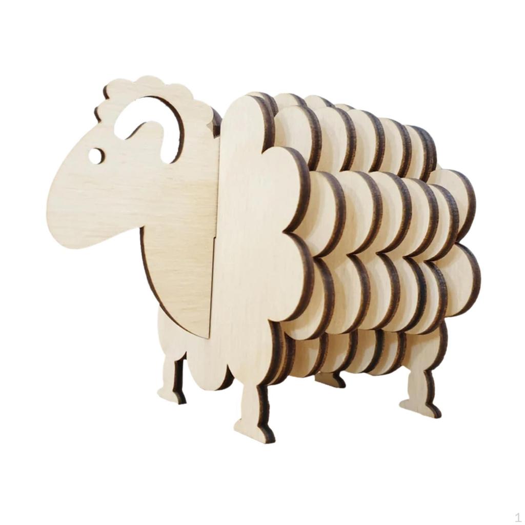 Wood Coasters Animal Sheep Drink Set for Holiday Kitchen