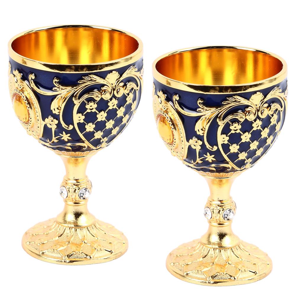 Vintage Sklenice na víno Slitina zinku Elegantní Dekorativní Retro Sklenice na stopce pro Domácí Bar Párty 2ks Zlatá