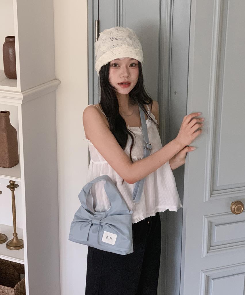 Atil Studio Denim Dewey Mini Ribbon Dot Shoulder & Crossbody Bag _ Musinsa Edition [Light Blue]