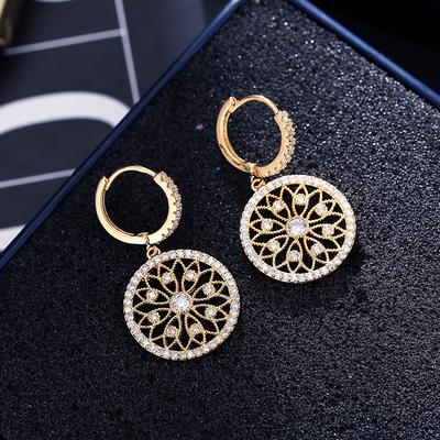 Anting-Anting Pernikahan Berlian Asli Untuk Wanita 14K Kuning Emas Bulat Berongga Batu Permata Murni Anting-Anting Mewah Mode Perhiasan Bagus