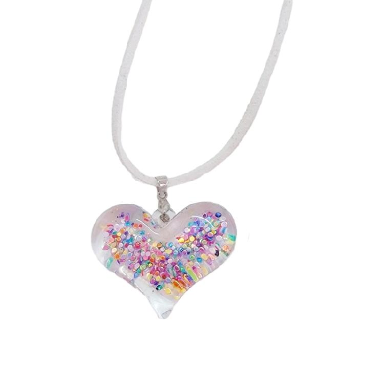 Fashion Acrylic Heart Shaped Pendant Necklace Crystal Glitter Star Clavicle 1 белый