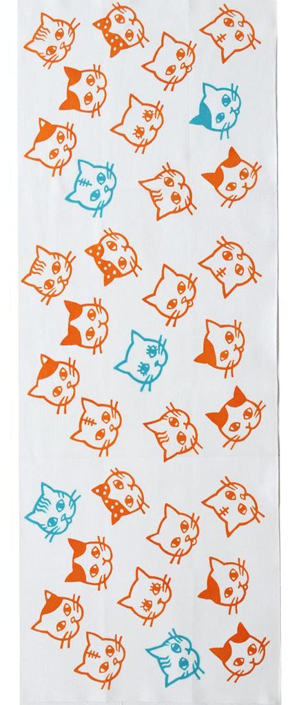 IKS Chusen Tenugui Hand Made in 34 x Prime Fabric Towel, Japan, 88cm, 100% Cotton, (Unfinished) (Cat Orange)