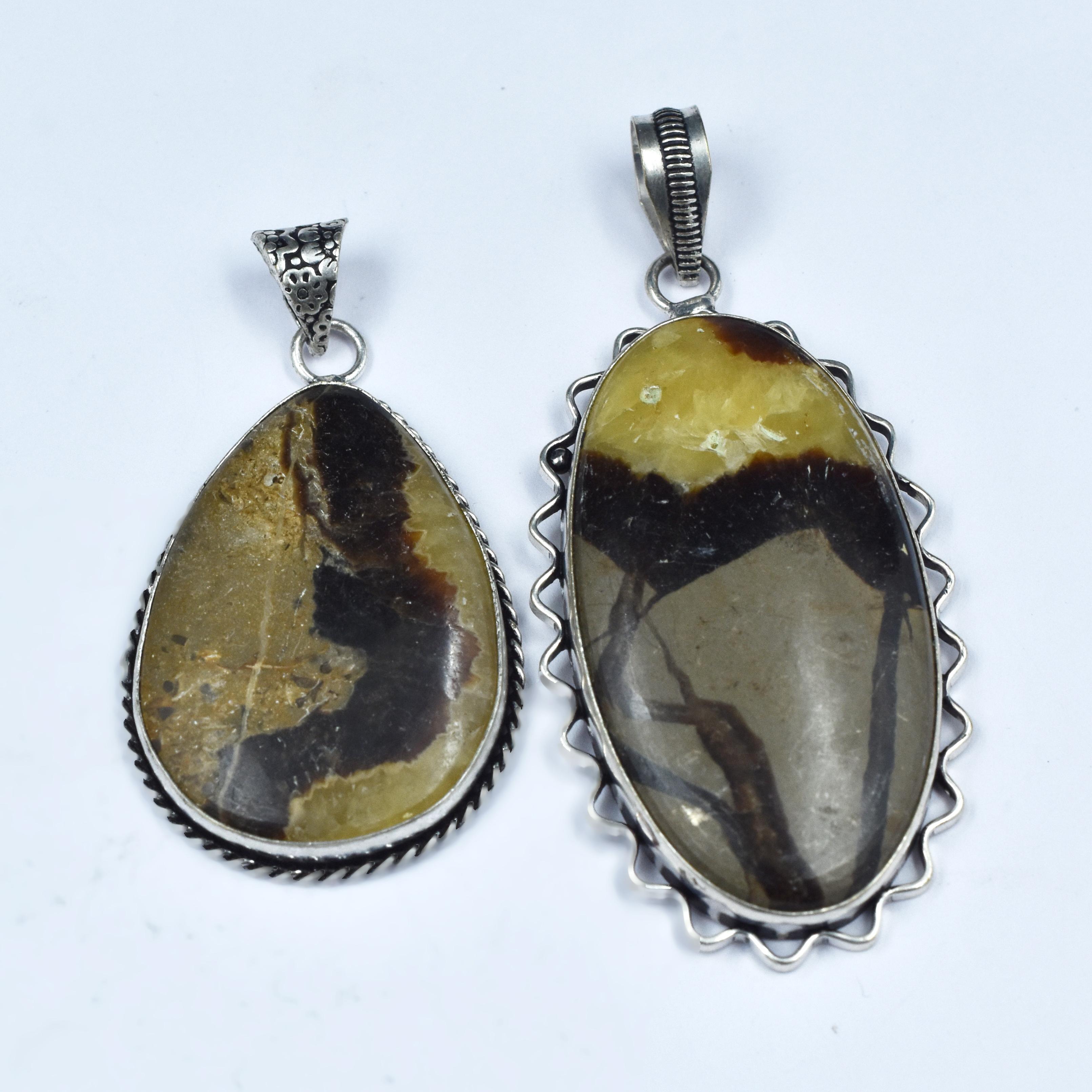 

140 Ct Septarain Oval Cut 925 Silver Pendant Healing Stone Gemstone CERTIFIED AR-1706-S 48-37 mm жовтий