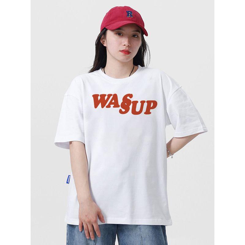 Wassup Heods Phantom Letter Logo Pure Cotton T-Shirt Summer Base Layer Loose Short-Sleeve Trendy Brand for Men and Women Couples