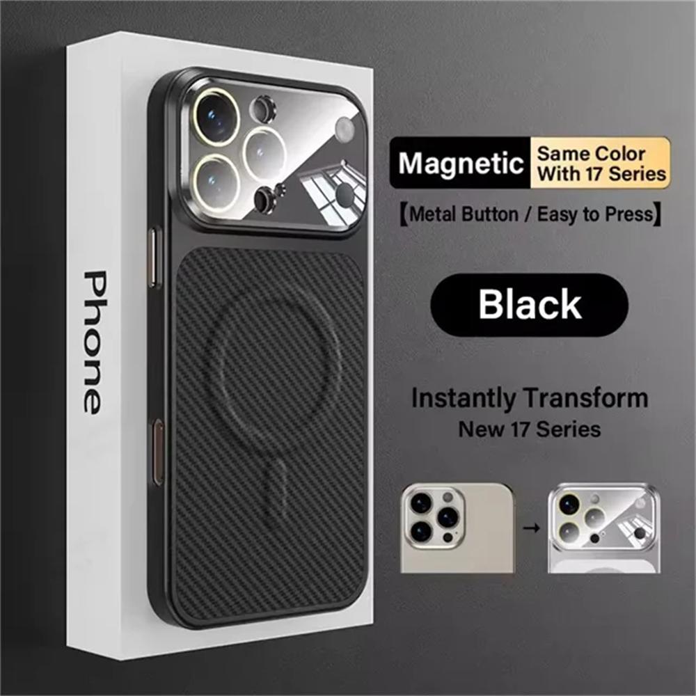 Luxury Carbon Fiber Leather Phone Case For iPhone 17 16 15 14 13 Pro Max For Magsafe Magnetic Wireless Charging Shockproof Phone Cover