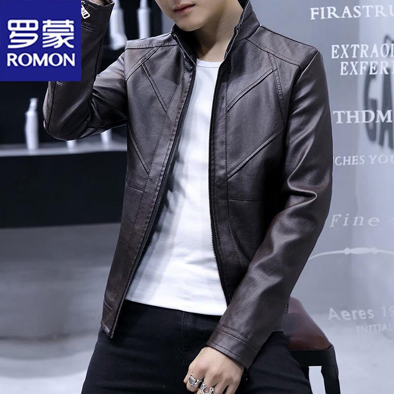 Romon Men's Stand Collar Casual Motorcycle Jacket
