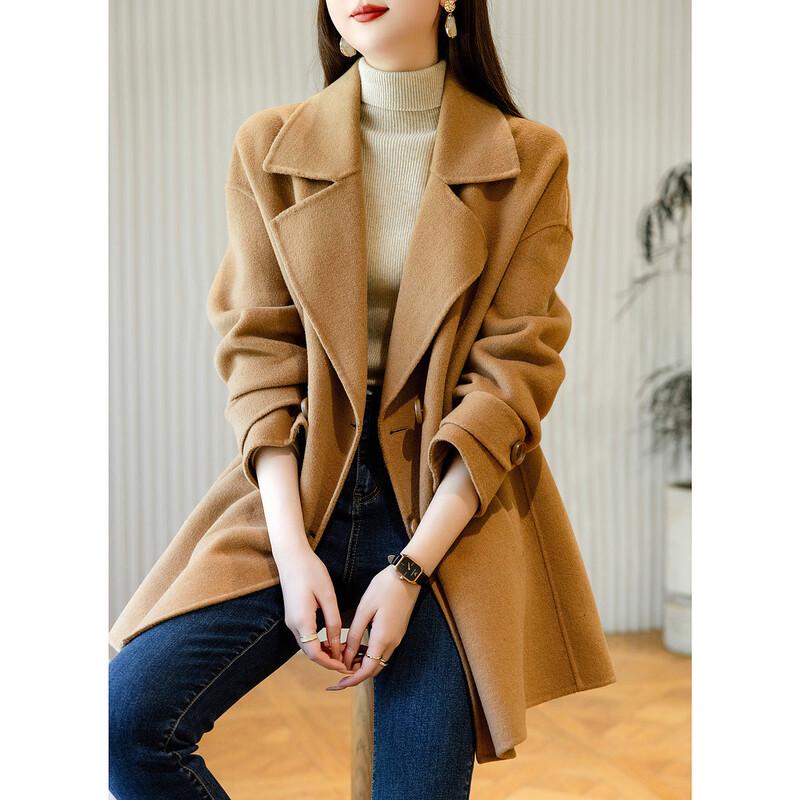 Women's Winter Double-Breasted Merino Wool Blend Mid-Length Coat