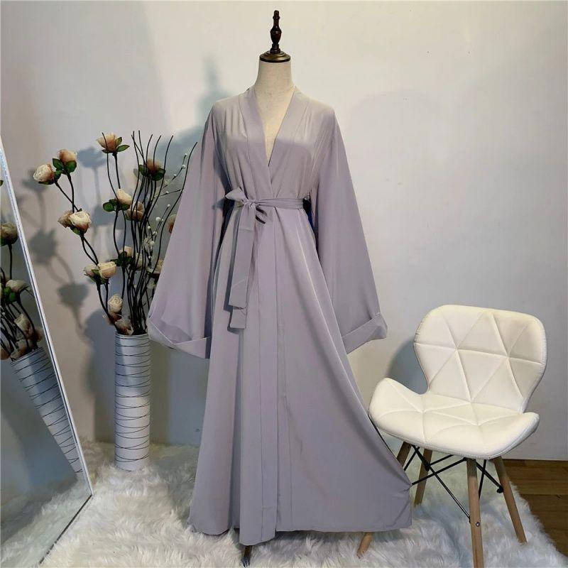 2020 New Lace-up plus Size Solid Color Cardigan Robe Dress