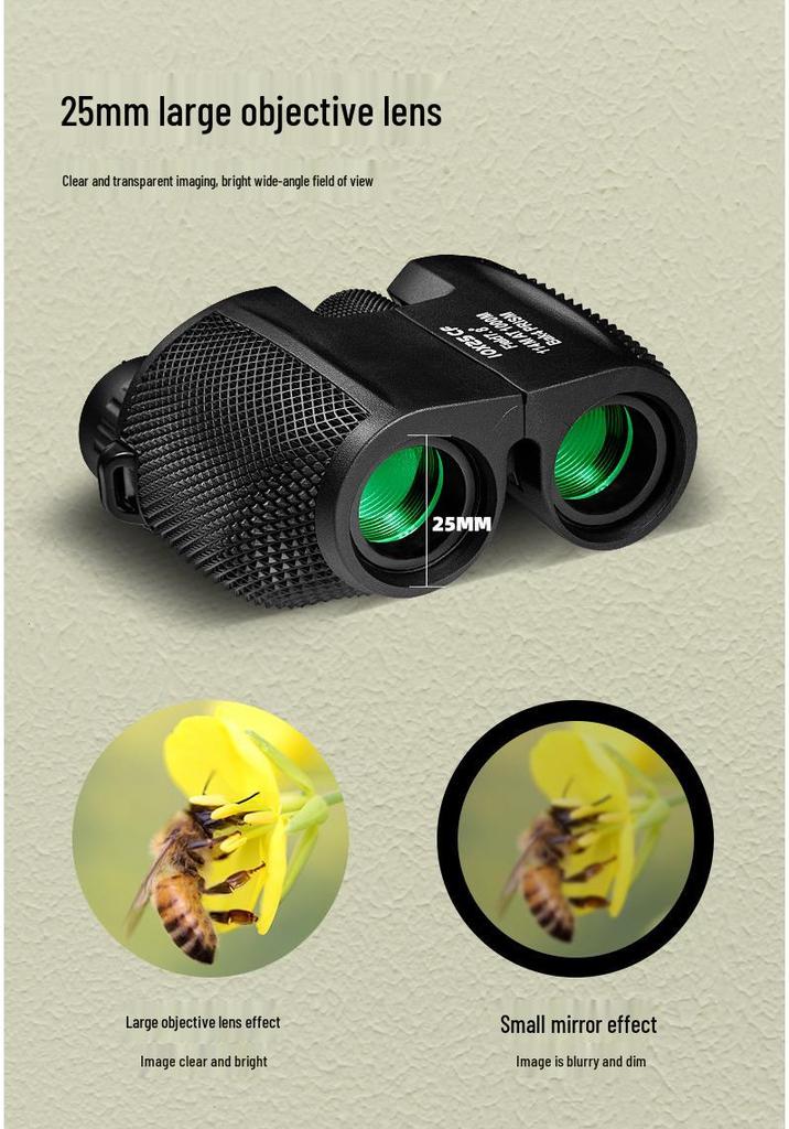 Anti-Paul 10x25 Binoculars with Low-Light Night Vision, High Magnification, Portable for Mountaineering & Camping, HD Quality, Customizable Logo.