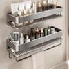 Wall-Mounted Bathroom Storage Rack Punch Free Aluminum Alloy Bathroom Shelf with Hook and Rod Ventilated Bathroom Organizer