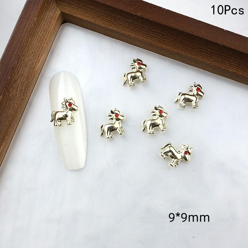 10 Stück Legierung Pony Nagelkunst-Anhänger 3D Kleines Pferd Nagelzubehör DIY Schmuck Maniküre Dekoration Jahr des Pferdes Nagelbastelarbeiten