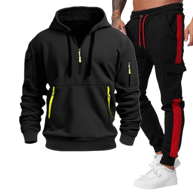 

Hoodie Men s Zipper Pocket Winter Solid Color Men s Jacket Casual Two-piece Set XXXL