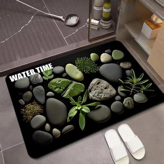 Yousheng 3D Optical Illusion Bathroom Rug Non-Slip Pebble Stone Pattern Bath Mat Quick Dry Absorbent Floor Mat for Bathroom Tub Shower Sink