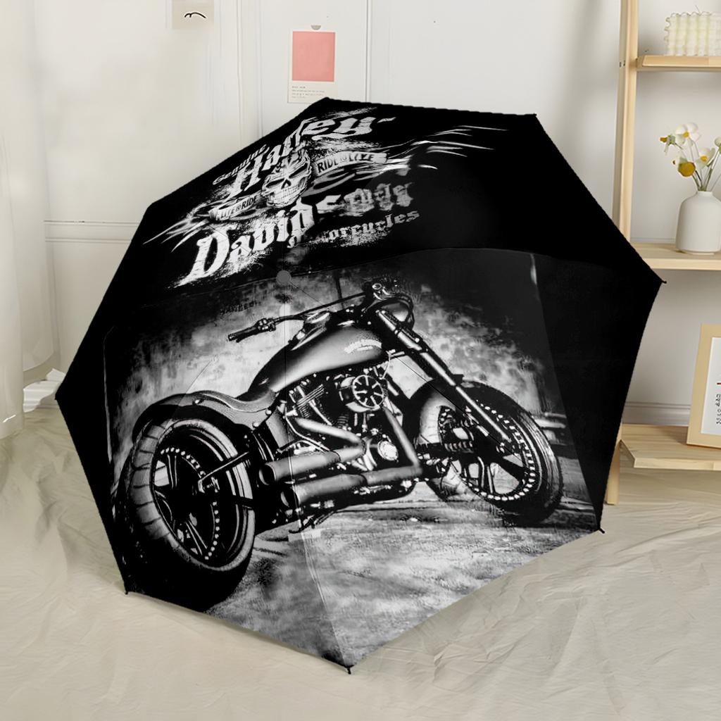 Black Motorcycle Design Automatic Umbrella Sturdy 8-Rib Shaft Durable Plastic & Iron All-Season Umbrella for Travel Outdoor Accessory Spiritual Gift