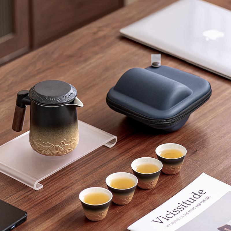 Travel tea set outdoor portable ceramic one pot four cups company business holiday gifts