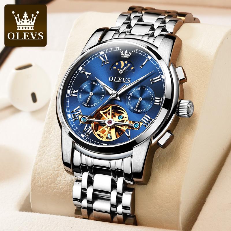 Oulisi Men's Automatic Moon Phase Skeleton Watch