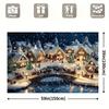 One huge winter village Christmas banner - Snowy night scene, glowing houses, sleds and snowmen - Christmas background cloth