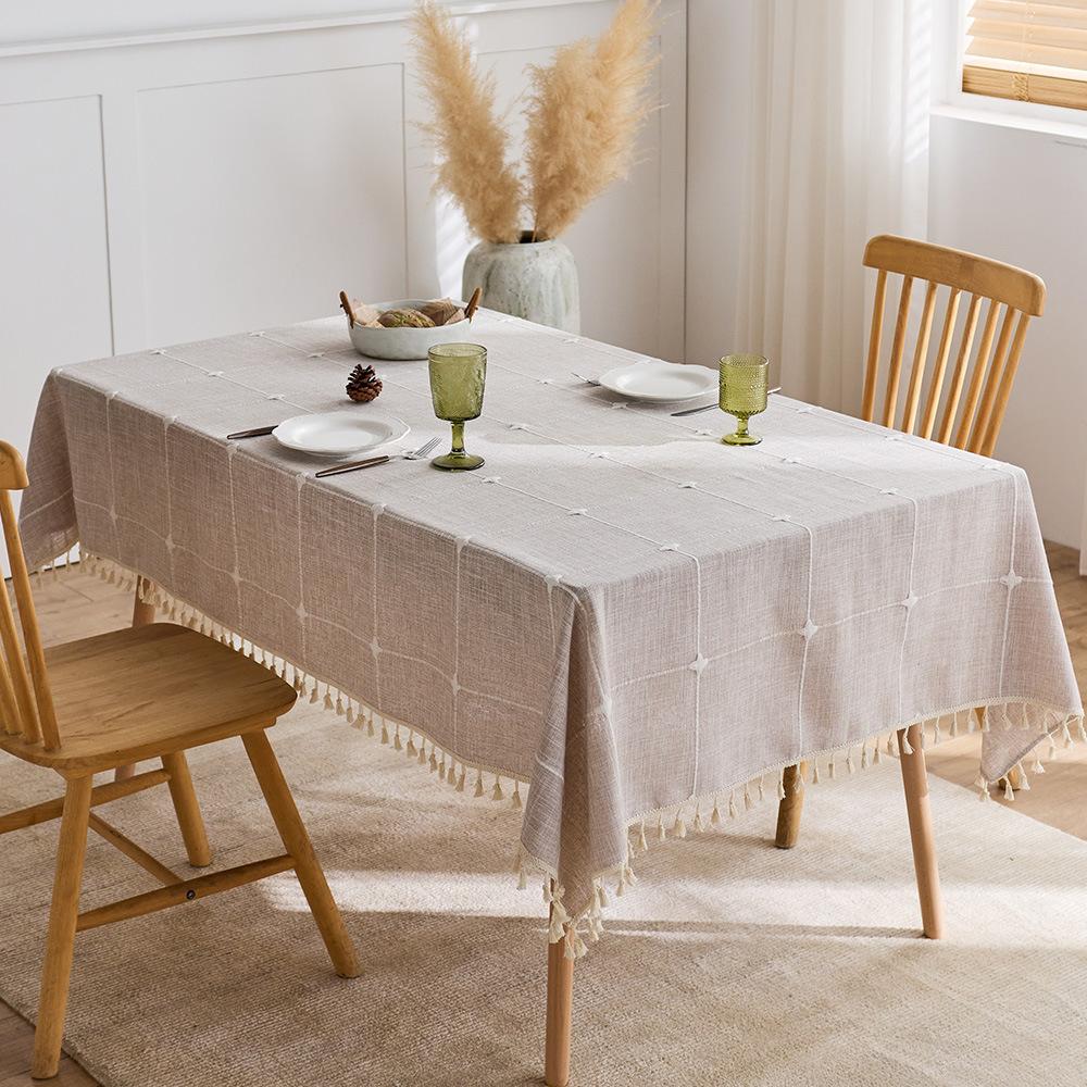 Waterproof Jacquard Tablecloth, Cotton Linen Tassels, Coffee Table Decoration, Table Fabric, Rectangular Fabric Tablecloth