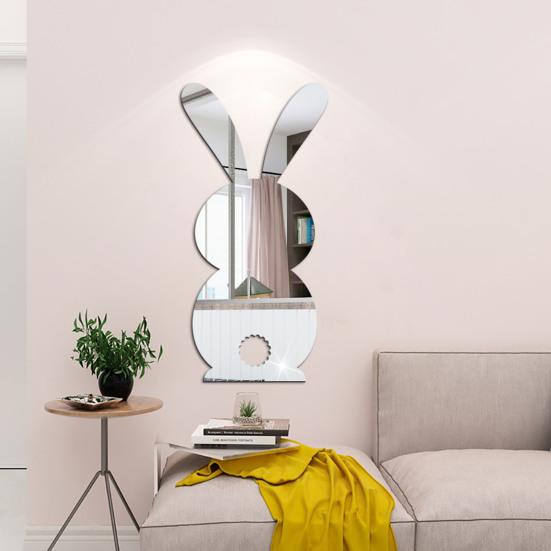 Autocollant mural décoratif attrayant couleur unie, miroir en forme de lapin, décalcomanies de carreaux, décoration de maison, DIY bricolage