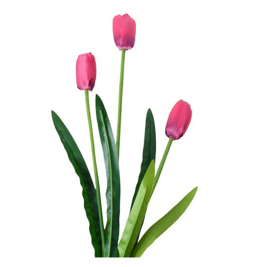 Artificial Flowers 3-Head Silk Tulip Bouquet with Bendable Iron Wire Stem Faux Floral Arrangement Wedding Decorations Photography Props