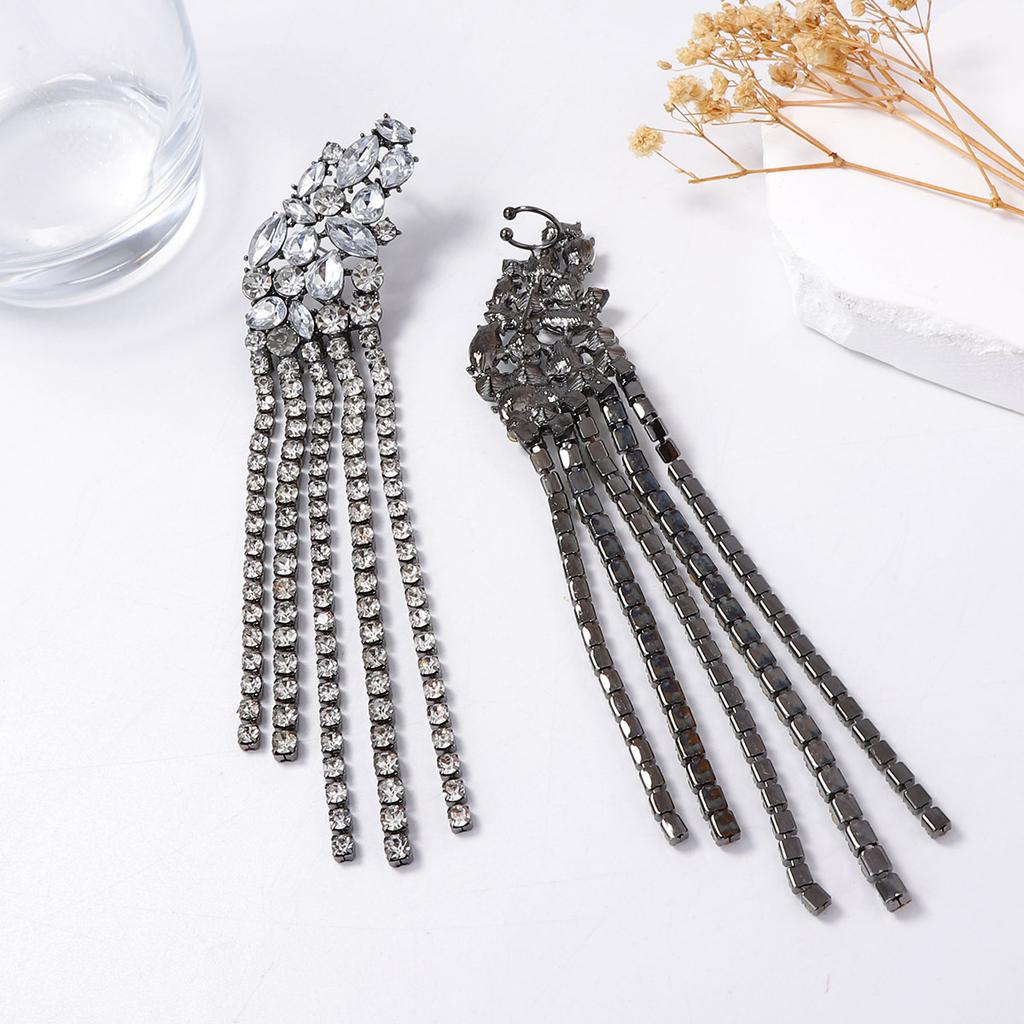European and American exquisite fashion exaggerated temperament alloy full diamond tassel pendant earrings light luxury dinner party model