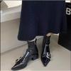 Fashion Chunky Heel Women Solid Boots Pointed Toe Side Zipper Autumn  Boots Belt Buckle Mid Calf Fashion Casual 2025 Newest Boots