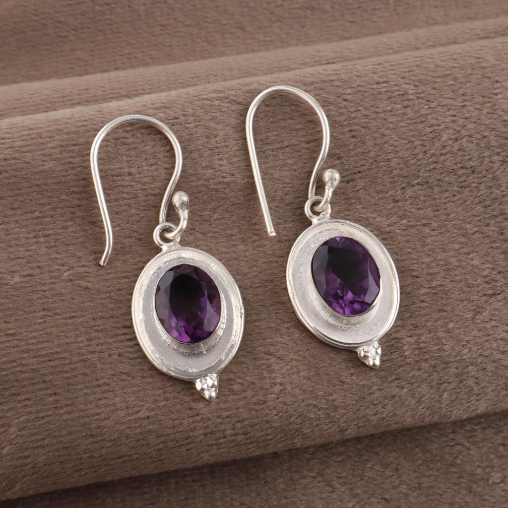 Amethyst Gemstone Earrings, 925 Solid Sterling Silver, Handmade Beautiful Silver Earrings, Dainty Intuition Jewelry Gift For Her