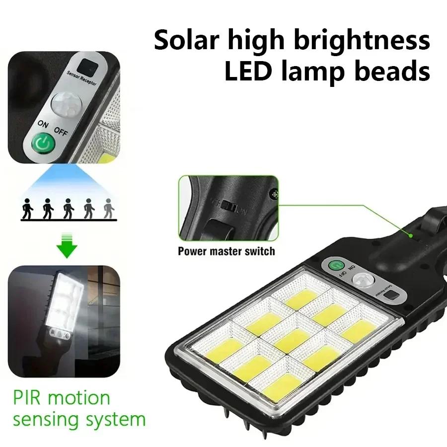 108COB Solar Mini Wall Sconce Outdoor Lighting Remote Control PIR Sensor Multi-Mode Adjustment Fence Patio Doorway LED Lights