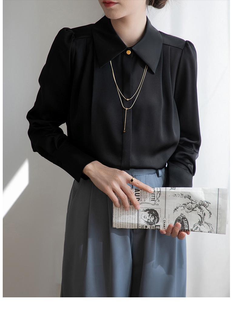 Women's 2025 Spring Satin Long-Sleeve French Drape Shirt for Professional Interviews