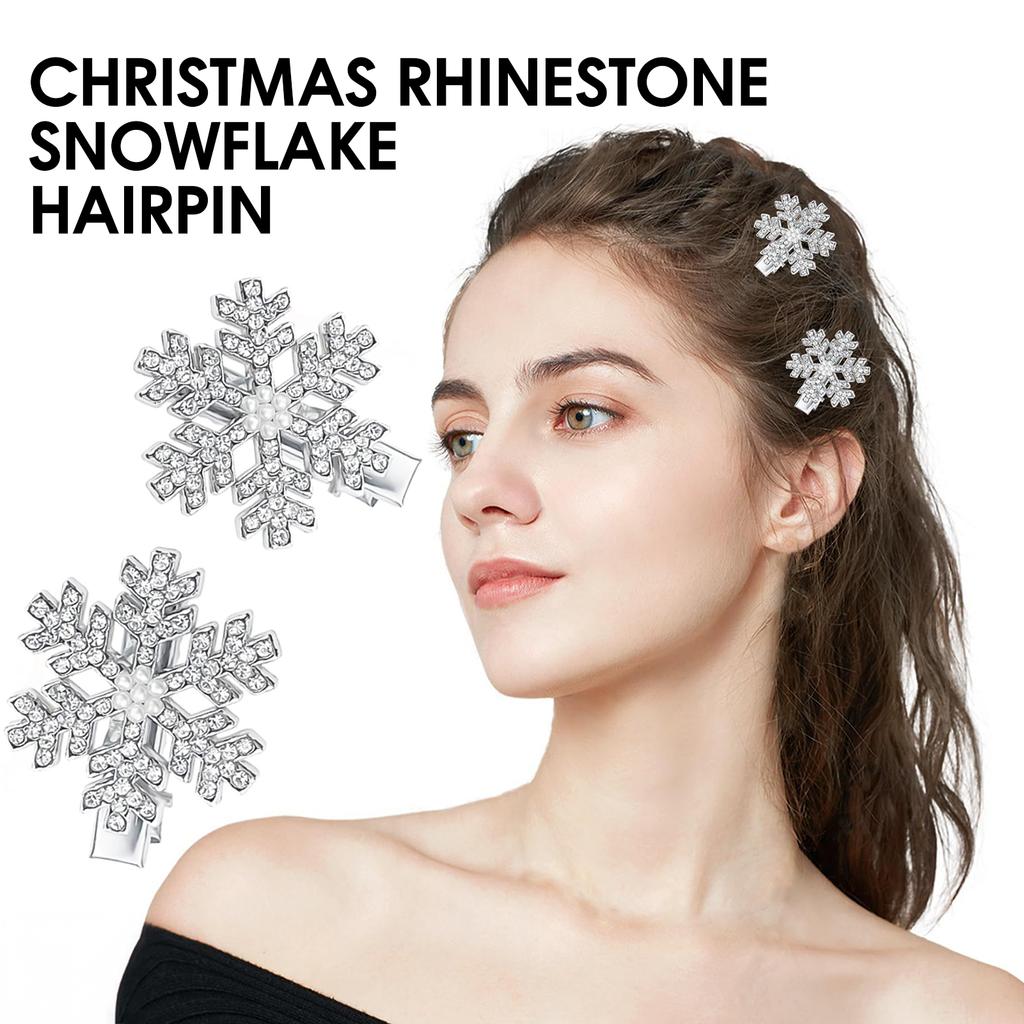 12pcs Snowflake Barrettes Clip Sparkly Rhinestone Hair Barrettes for Women Winter Holiday Hair Decoration