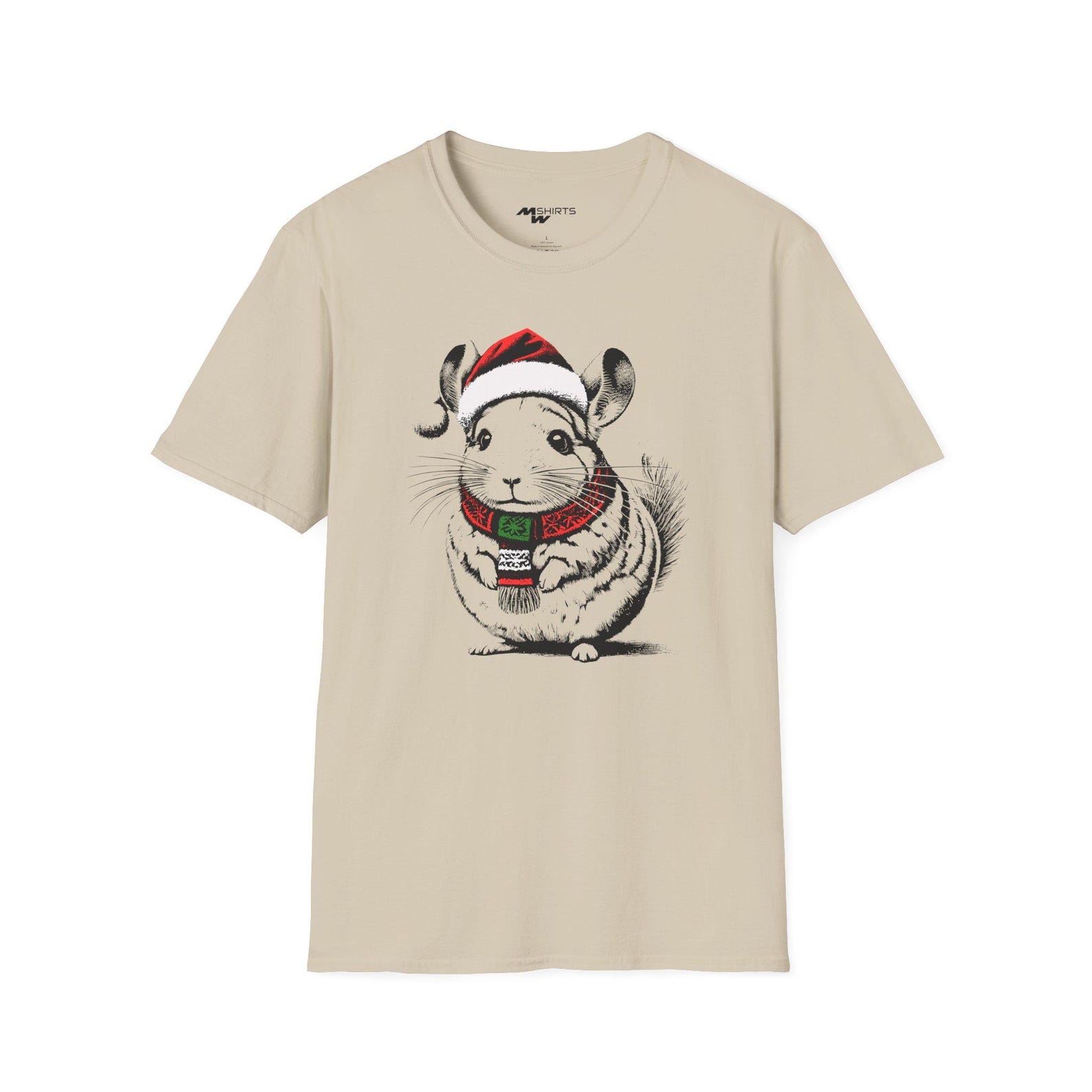 Christmas Chinchilla in Festive Dress/ Engraving-Style T-Shirt Unisex Softstyle T-Shirt S
