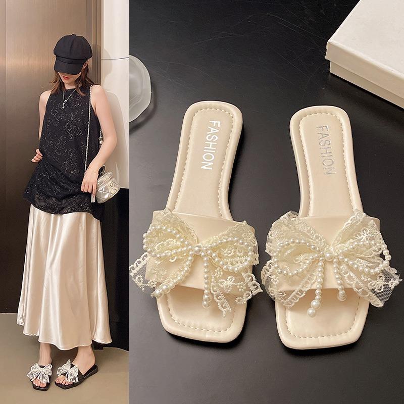 Holiday Style Flower Toe Cool Slippers Women's Summer Wear Flip-flops Beach Shoes Flat Slippers Large Size