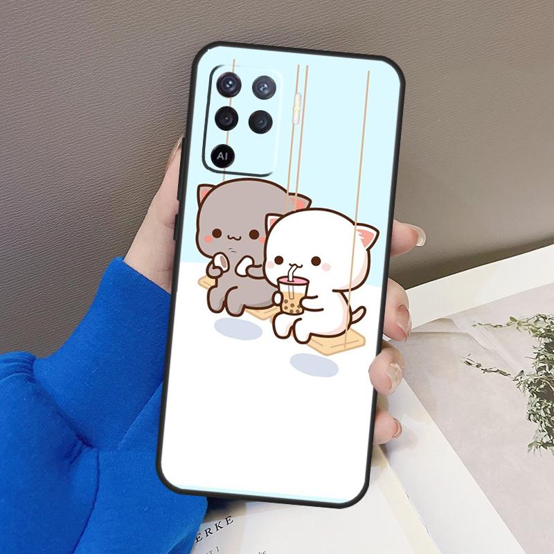 Peach Cat For OPPO Find X3 X5 Pro A9 A5 A31 2020 A15 A16 A52 A72 A1K A83 A91 A54 A74 A94 A53S Case