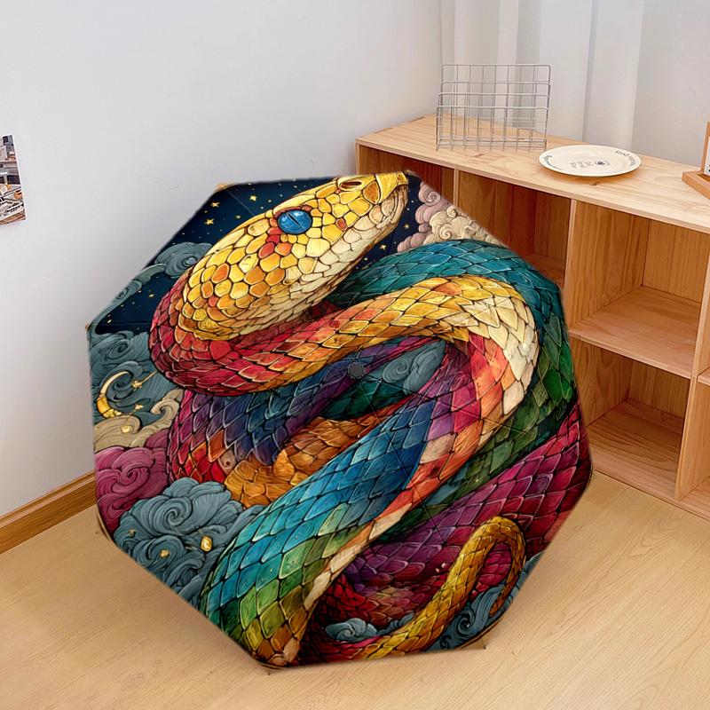 1 PC Automatic Folding Umbrella - Serpent Pattern, Portable & Foldable Design with 8 Ribs, Christmas Birthday Gifts
