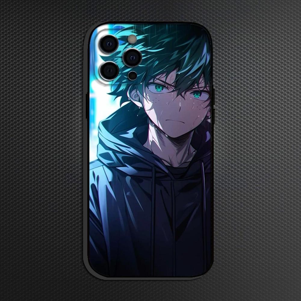 My Hero Lzuku Deku Phone Case For iPhone 16,15,14,13,12,11 Plus,Pro Max, Soft Silicone Black Cover