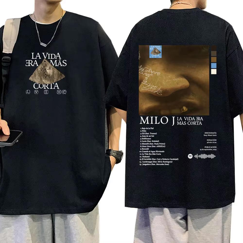 Rapper Milo J La Vida Era Mas Corta Album Graphic Tshirts Men Women Hip Hop Fashion Pop Music T Shirt Male Oversized Streetwear