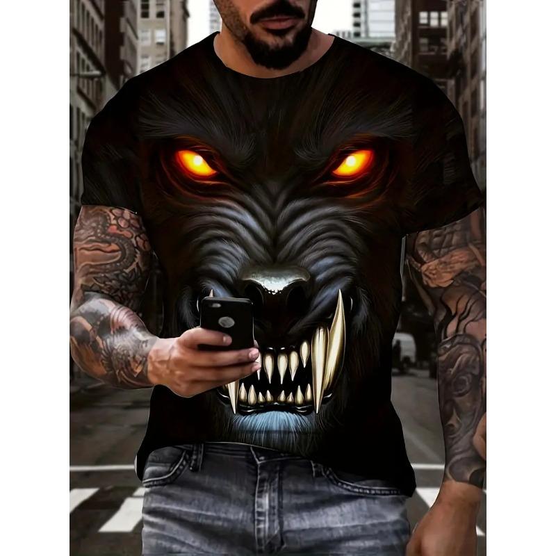 Summer Round Neck 3D Funny Terrifying Animal Patterns Print Top Fashionable Casual Short Sleeved Men's T-shirts
